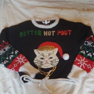 No Boundaries Grumpy Cat Sweater - Black, Red, Green, Gold Christmas